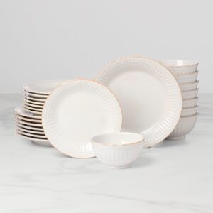 White Beaded Groove Stoneware Dinnerware Set, 24-Piece