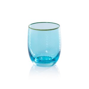 Blue Swirl Glass Bowl with Green Rim