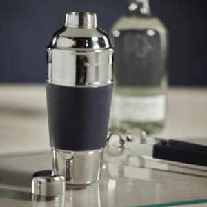 Nickel Cocktail Shaker with Navy Leather Band