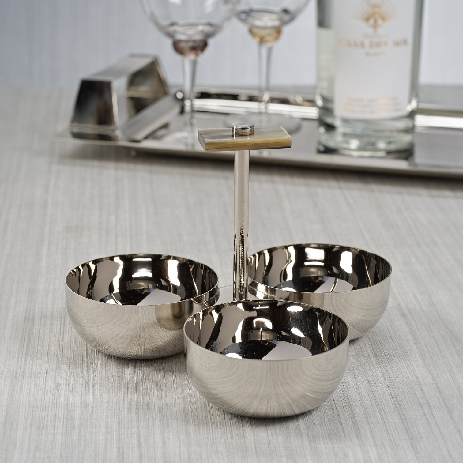 Polished Nickel Condiment Set with Horn Trim