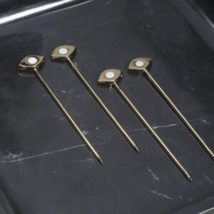 Gold Cocktail Picks with Mother of Pearl Accents Set of 4